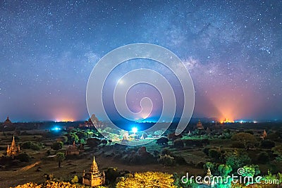 Milky way over ancient pagoda in bagan Stock Photo