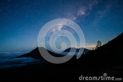 Milky way over Gunung Merapi, on the way to Kawah Ijen, Indones Stock Photo