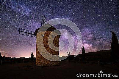 Milky Way over Molino de Ocon windmill in La Rioja Stock Photo