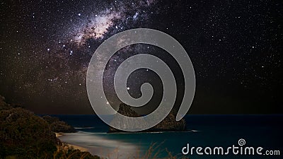 Milky Way over Morro Dois Irmaos, Fernando de Noronha, Brazil Stock Photo