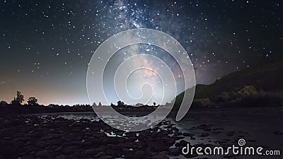 Milky Way over mountain river stock video Milky Way over mountain river stock video