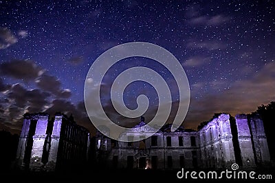 Stars in the sky over Palace in Kamieniec Stock Photo