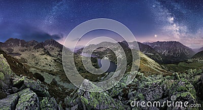 Milky way over Tatras mountain panorama, Slovakia from Hladke Se Stock Photo