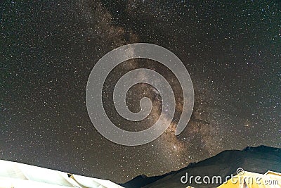 Milky way at Pangong Lake Camp Aug 2017 Stock Photo