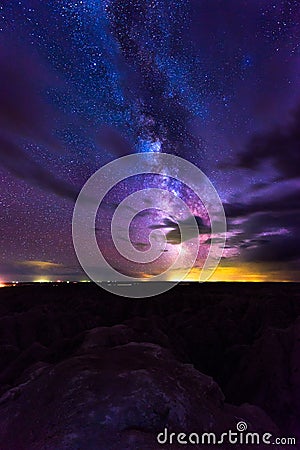 Milky Way Rising over Badlands National Park Stock Photo