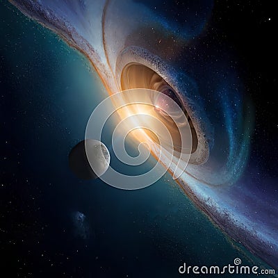 Milky way scope and outer space background with earth objects, astronauts and planets. Stock Photo