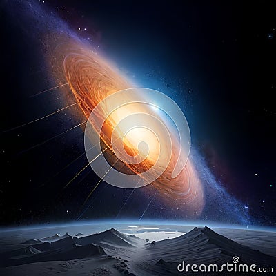 Milky way scope and outer space background with earth objects, astronauts and planets. Stock Photo
