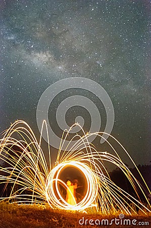 Milky Way and Spinning Wools Stock Photo