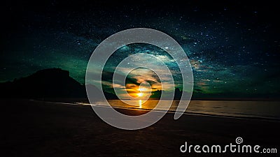 Milky Way star rises in the morning sun in the sea Natural phenomena Stock Photo