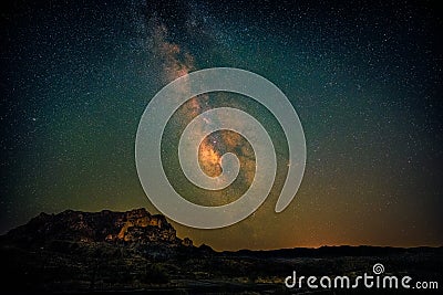 Milky Way on a starry sky above the Boyce Thompson Arboretum at night in Arizona Stock Photo