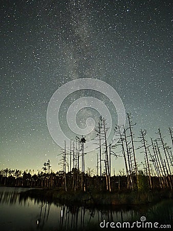 Milky way stars night sky Lyra constellation observing Stock Photo