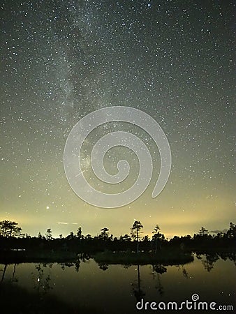 Milky way stars night sky Lyra constellation observing Stock Photo