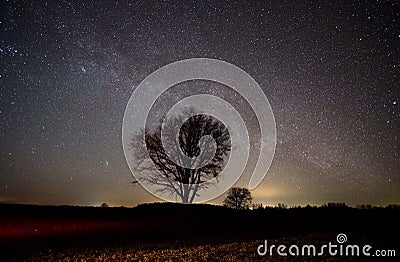 Milky way strars observing over latvian fields Stock Photo