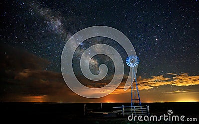 Milky Way with Windmill Stock Photo