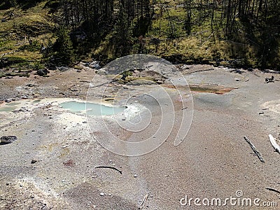 Milky white blue pool at Yellowstone National Park Stock Photo