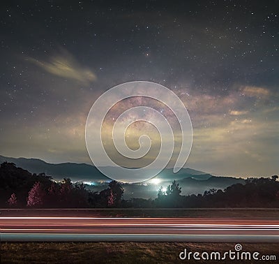 milkyway above the jalan temiang pantai highway Stock Photo