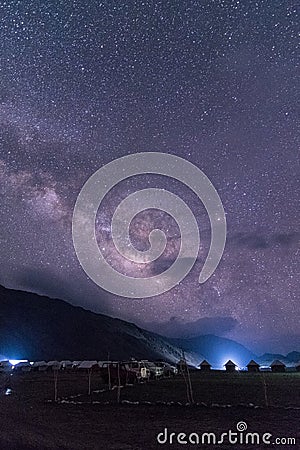 Milkyway at Chandratal Camping Tent - Landscape of Spiti Valley, Himachal Pradesh, India / Middle Land Stock Photo