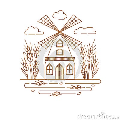 Mill. Contour image on a white backgroundt. Vector Illustration