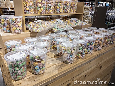 Mill Creek, WA USA - circa May 2022: Angled view of colorful taffy for sale inside a Town and Country grocery store Editorial Stock Photo