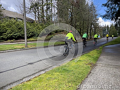 Mill Creek, WA USA - circa May 2023: Wide view of a group of bicycle riders enjoying a recreational day in late spring Editorial Stock Photo