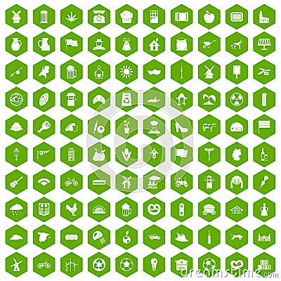 100 mill icons hexagon green Vector Illustration