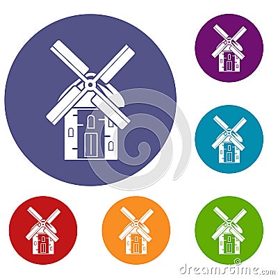 Mill icons set Vector Illustration