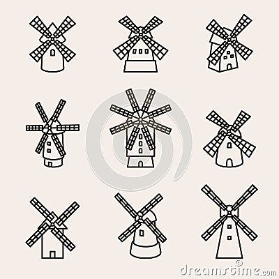 Mill set. Collection icons mill. Vector Vector Illustration