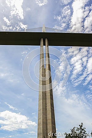 Pilon of Millau Viaduct in the dÃ©partement of Aveyron in Southern France Editorial Stock Photo