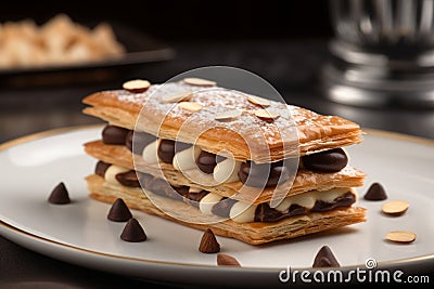 Mille feuille pastry filled with chocolate. Generate ai Stock Photo