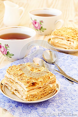 Millefoglie cake served for two person Stock Photo