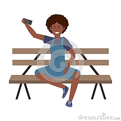Millenial person stylish outfit bench Vector Illustration