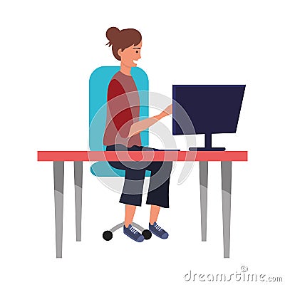 Millenial person stylish outfit sitting in work desk Vector Illustration