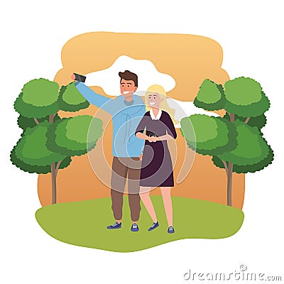 Millennial couple date selfie splash frame Vector Illustration