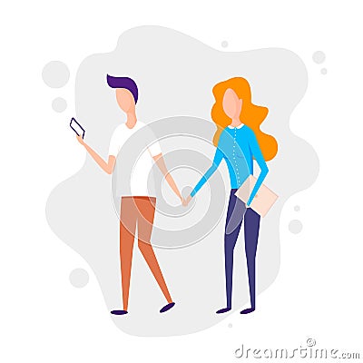 Millennial generation. Millennial teenagers with smartphones. Young boy and girl using social media. Digital Generation Vector Illustration