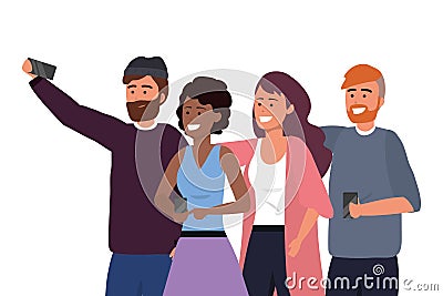 Millennial group taking selfie Vector Illustration