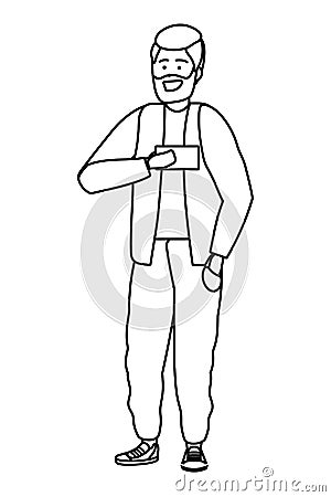 Millennial person stylish outfit isolated black and white Vector Illustration