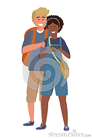 Millennial student couple smiling Vector Illustration