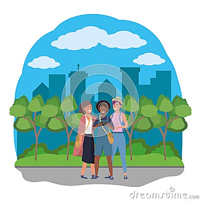 Millennials friends group taking selfie Vector Illustration