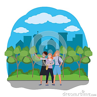 Millennials friends group taking selfie Vector Illustration