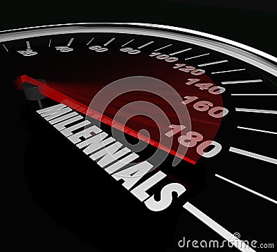 Millennials Speedometer Youth Age Speed Automotive Transportation Stock Photo