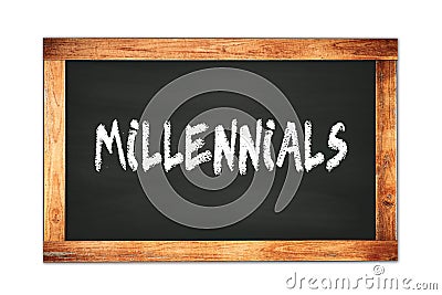 MILLENNIALS text written on wooden frame school blackboard Stock Photo