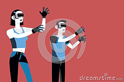 Millennials with Virtual Reality Devices Vector Illustration