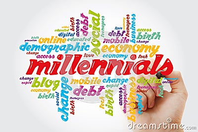 Millennials word cloud with marker, concept background Stock Photo