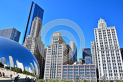 Millennium park Slivery Bean and city buildings, Chicago Editorial Stock Photo