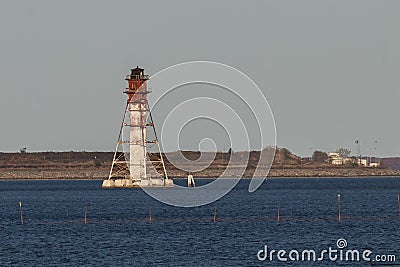 Millers Island Lighthouse also known as Craighill Channel Lower Rear Lighthouse outside Northpoint State Park. Stock Photo