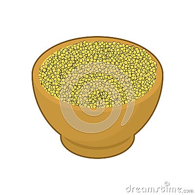 Millet in wooden bowl isolated. Groats in wood dish. Grain on white background. Vector illustration Vector Illustration