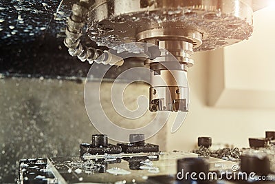 Milling cnc machine at metal work industry. Multitool precision manufacturing and machining Stock Photo