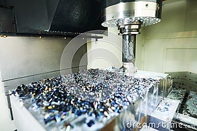 Milling cnc machine at metal work industry. Multitool precision manufacturing and machining Stock Photo