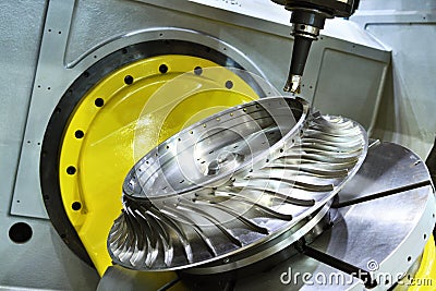 Milling cutting process. CNC metalwork machining by mill cutter Stock Photo