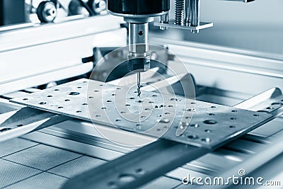 Milling machine working on steel detail.CNC milling machine working, Cutting metalwork processn Stock Photo